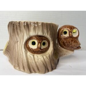 Vintage Ceramic Owl Tree Trunk Planter Mug Brown‎ Woodland Cottagecore Kitsch